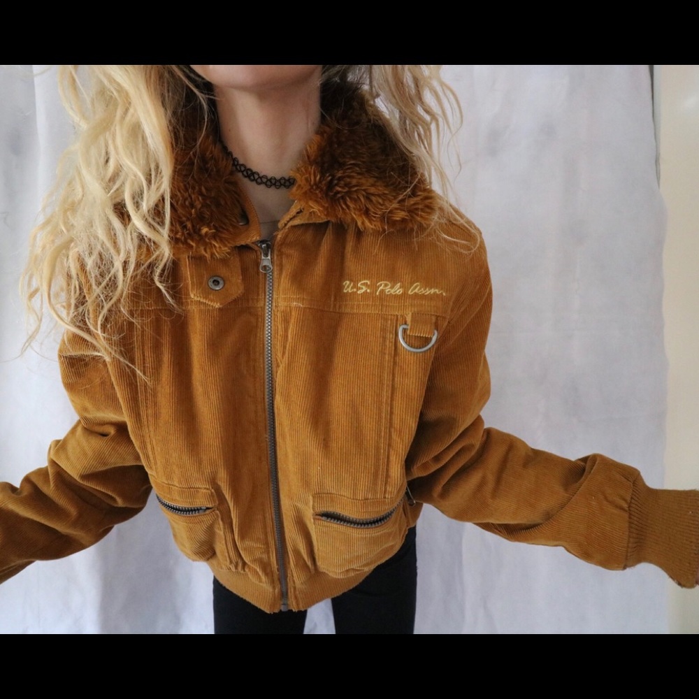 US Polo Assn Corduroy Crop Bomber Zip Jacket ! - Picture 6 of 7